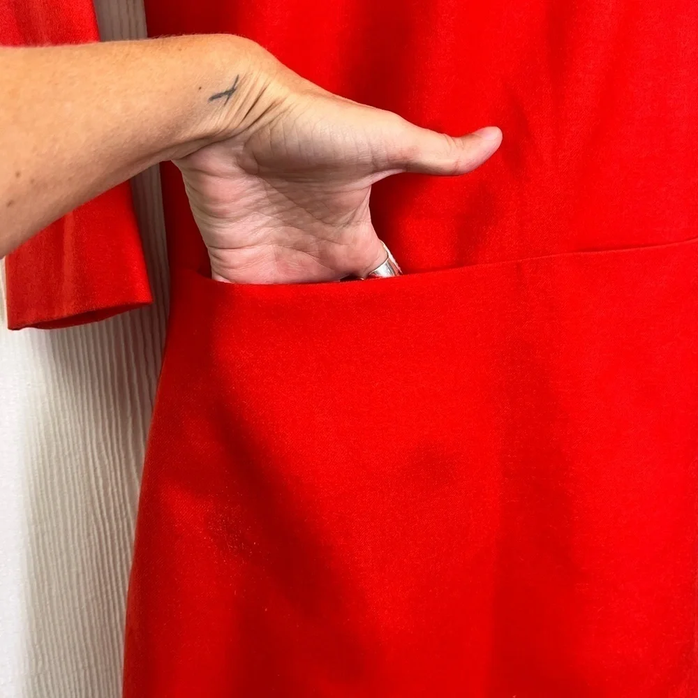 J.Crew - Red Wool And Spandex Blend 3/4 Sleeve Shift 2 Pocket Dress Size 0